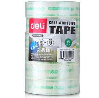 得力(deli)30029 透明文具胶带12mm*18m 6卷/筒装